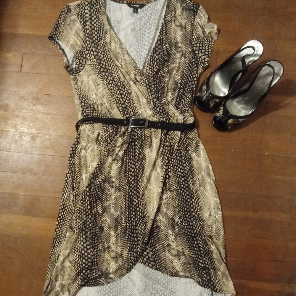 Express snakskin wrap dress with belt